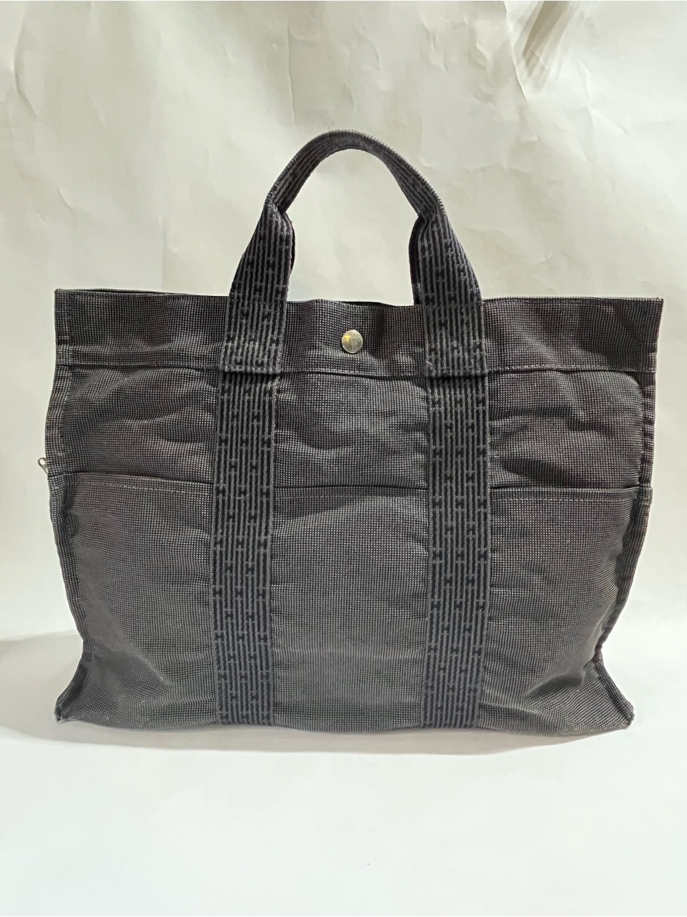 Hermes Fourre Tout MM Gray Black Toile H Canvas Tote Bag France AS-IS 🇫🇷
